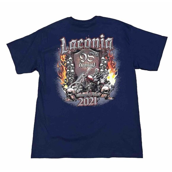 Laconia 98th New Hampshire Motorcycle Bike Week 2021 Blue Shirt Large Tombstone - Picture 1 of 6